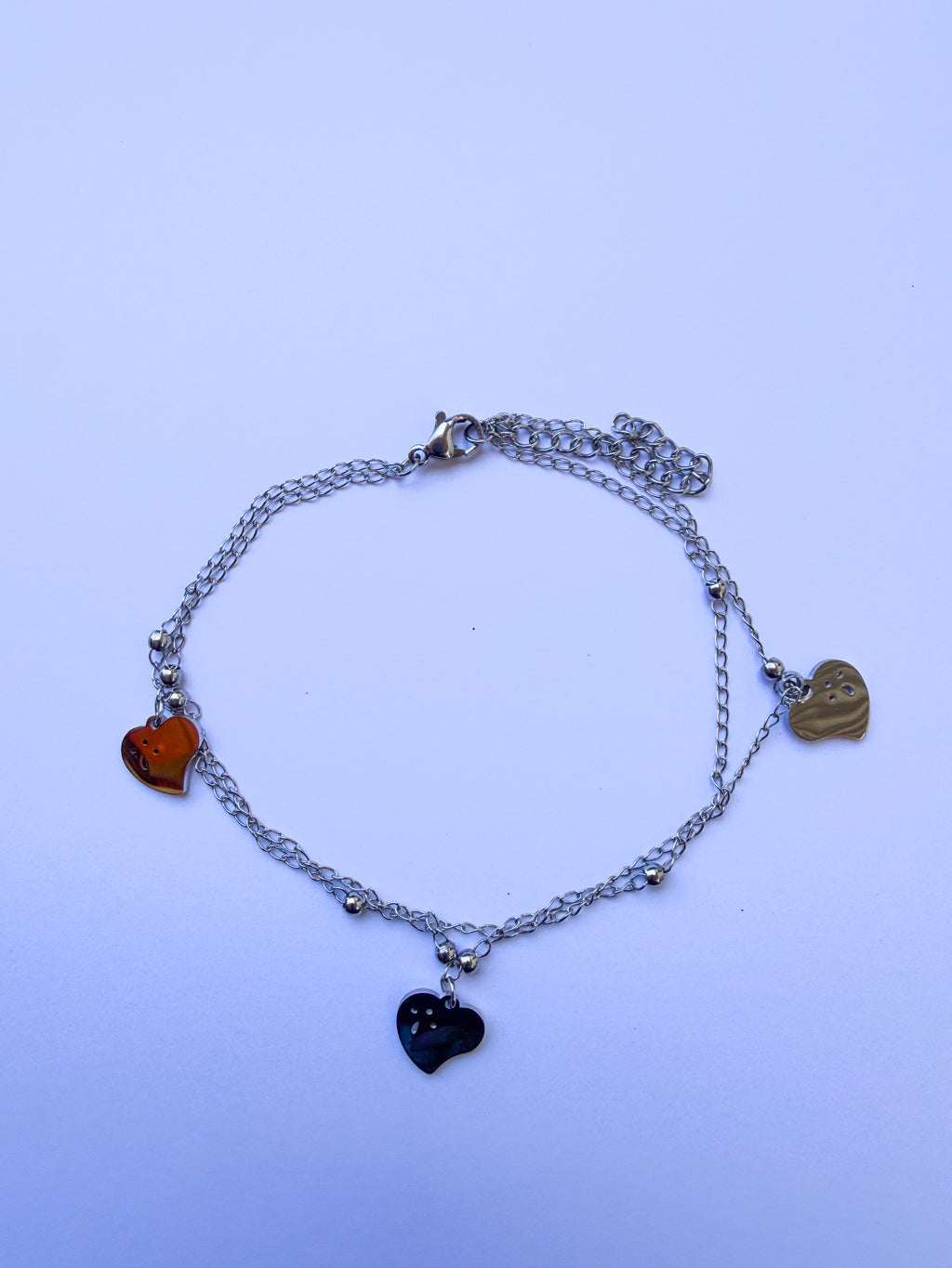Pulseira para Pé Três Corações em Aço Inoxidável