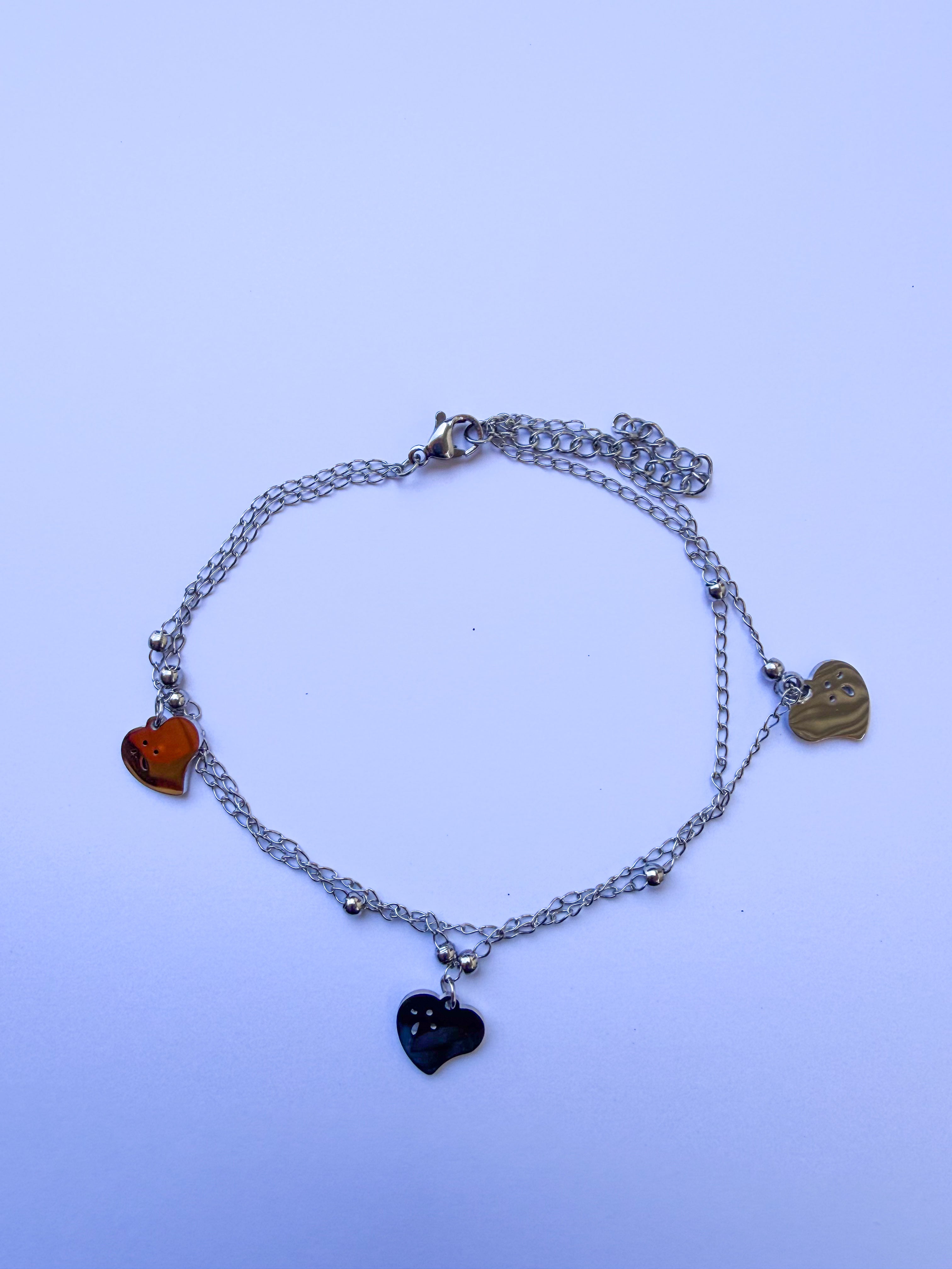Pulseira para Pé Três Corações em Aço Inoxidável