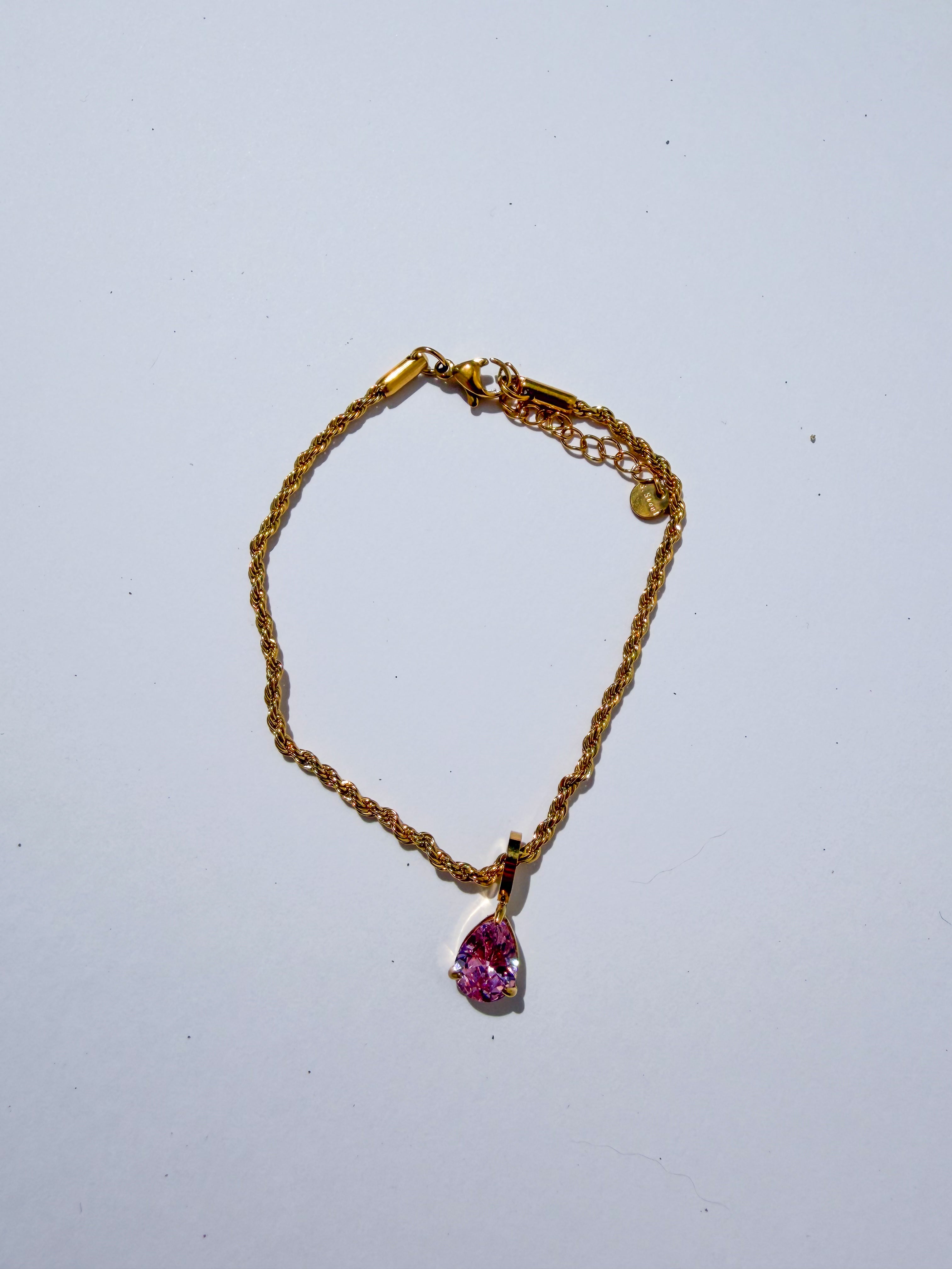 Pulseira Gota Rosa em Aço Inoxidável