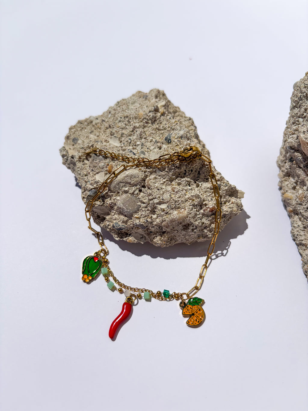 Pulseira para Pé Frutas & Malagueta em Aço Inoxidável
