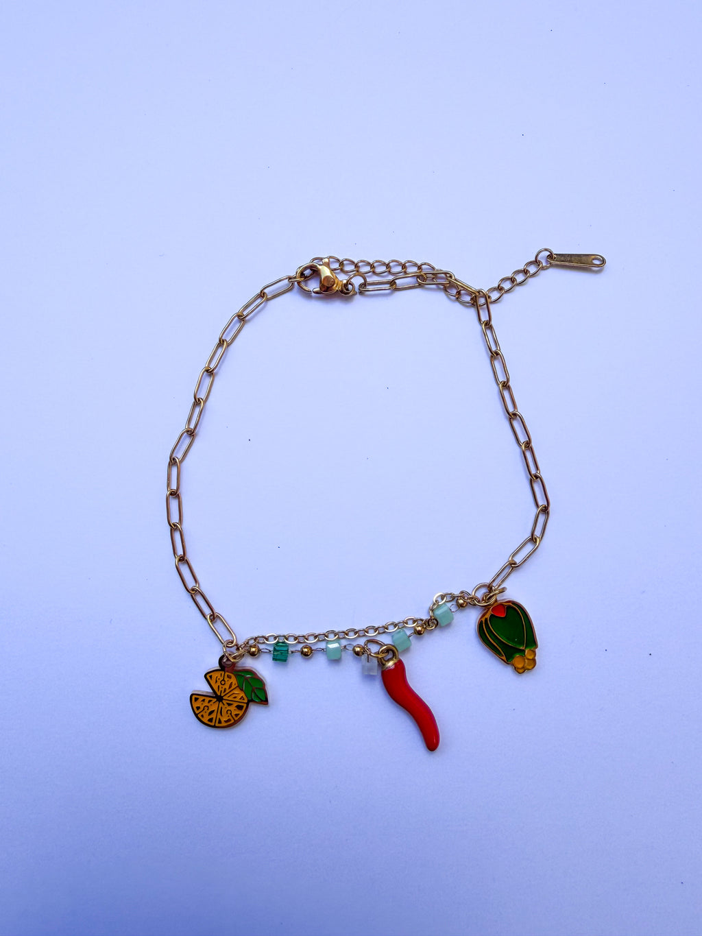 Pulseira para Pé Frutas & Malagueta em Aço Inoxidável