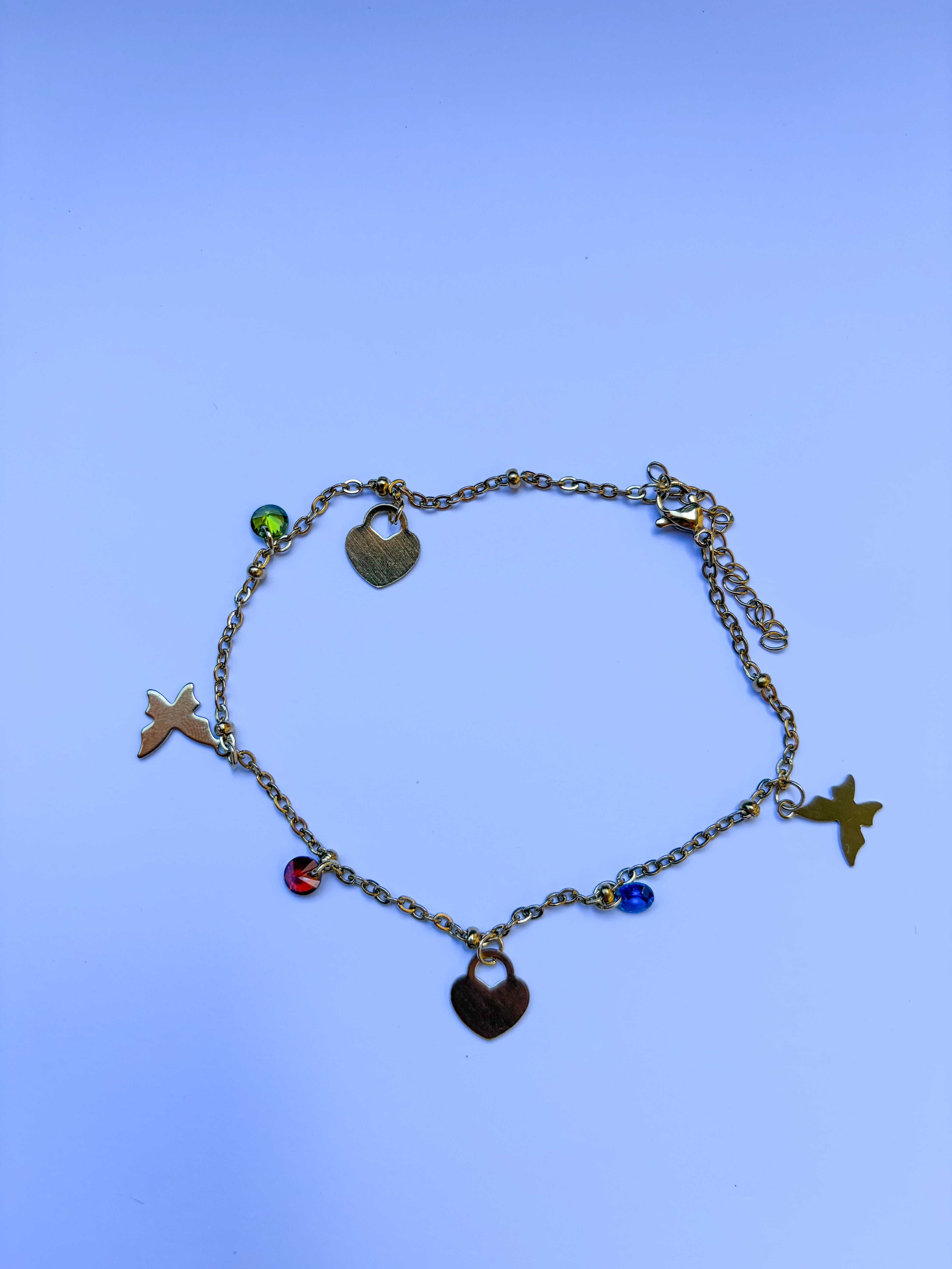 Pulseira para Pé Borboletas & Corações em Aço Inoxidável