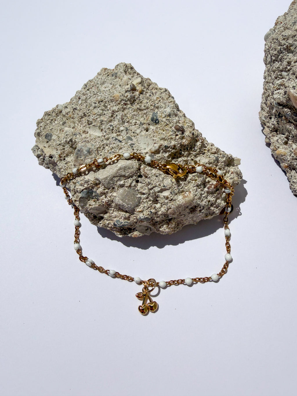 Pulseira para Pé Pérolas & Cerejas em Aço Inoxidável