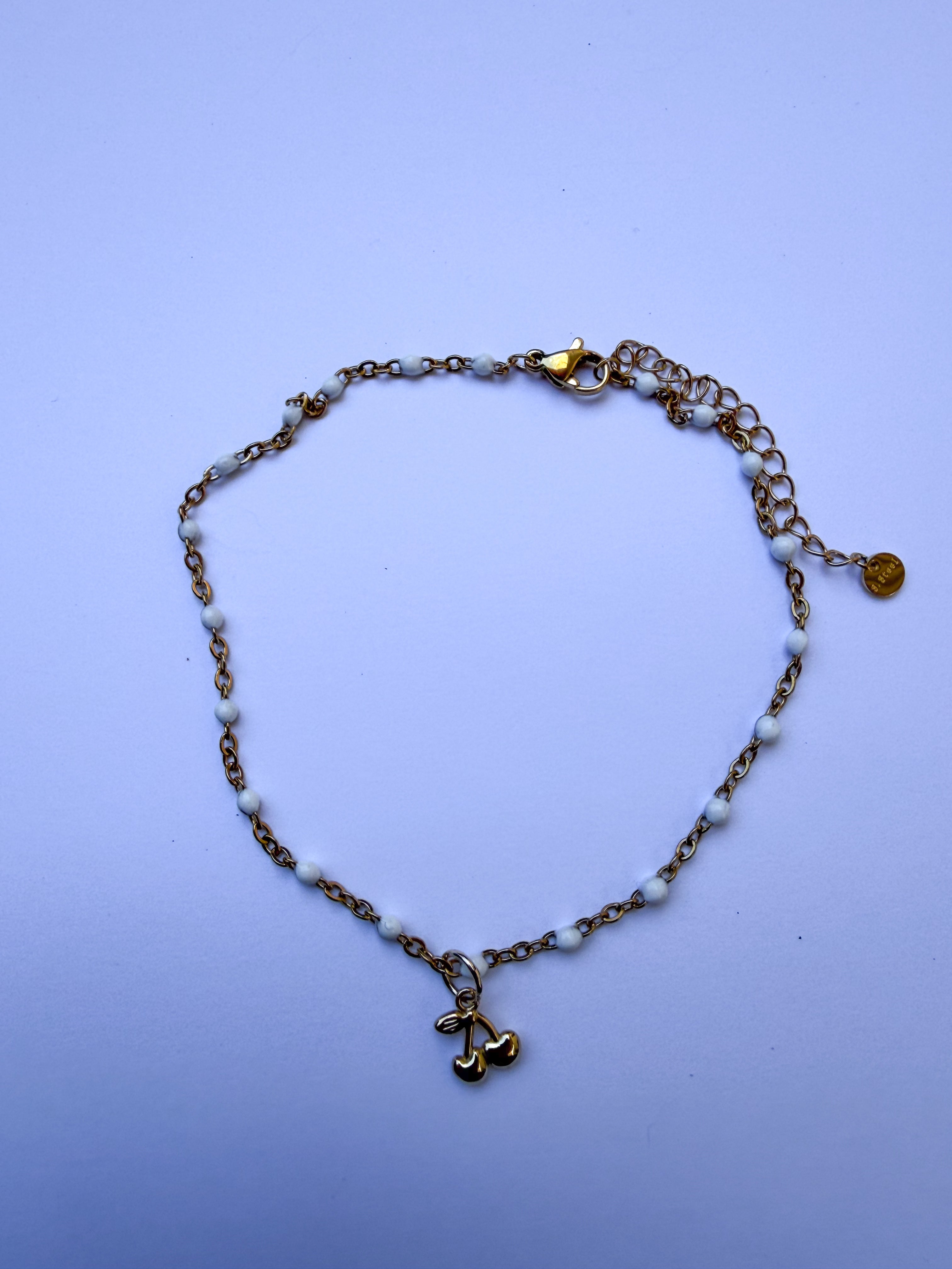 Pulseira para Pé Pérolas & Cerejas em Aço Inoxidável