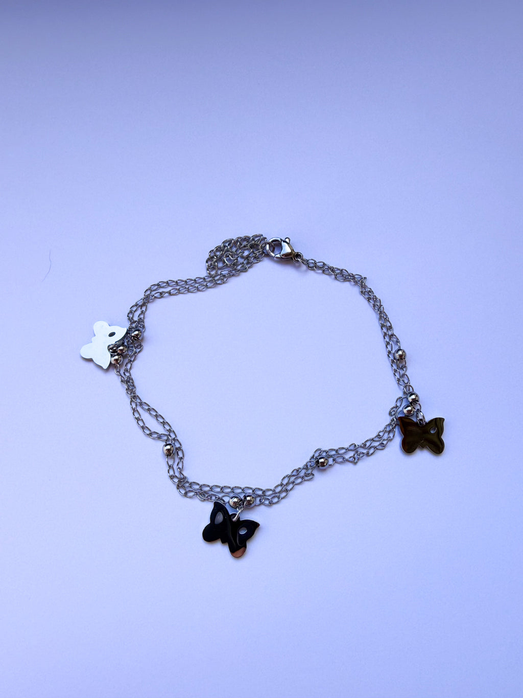 Pulseira para Pé Borboletas em Aço Inoxidável