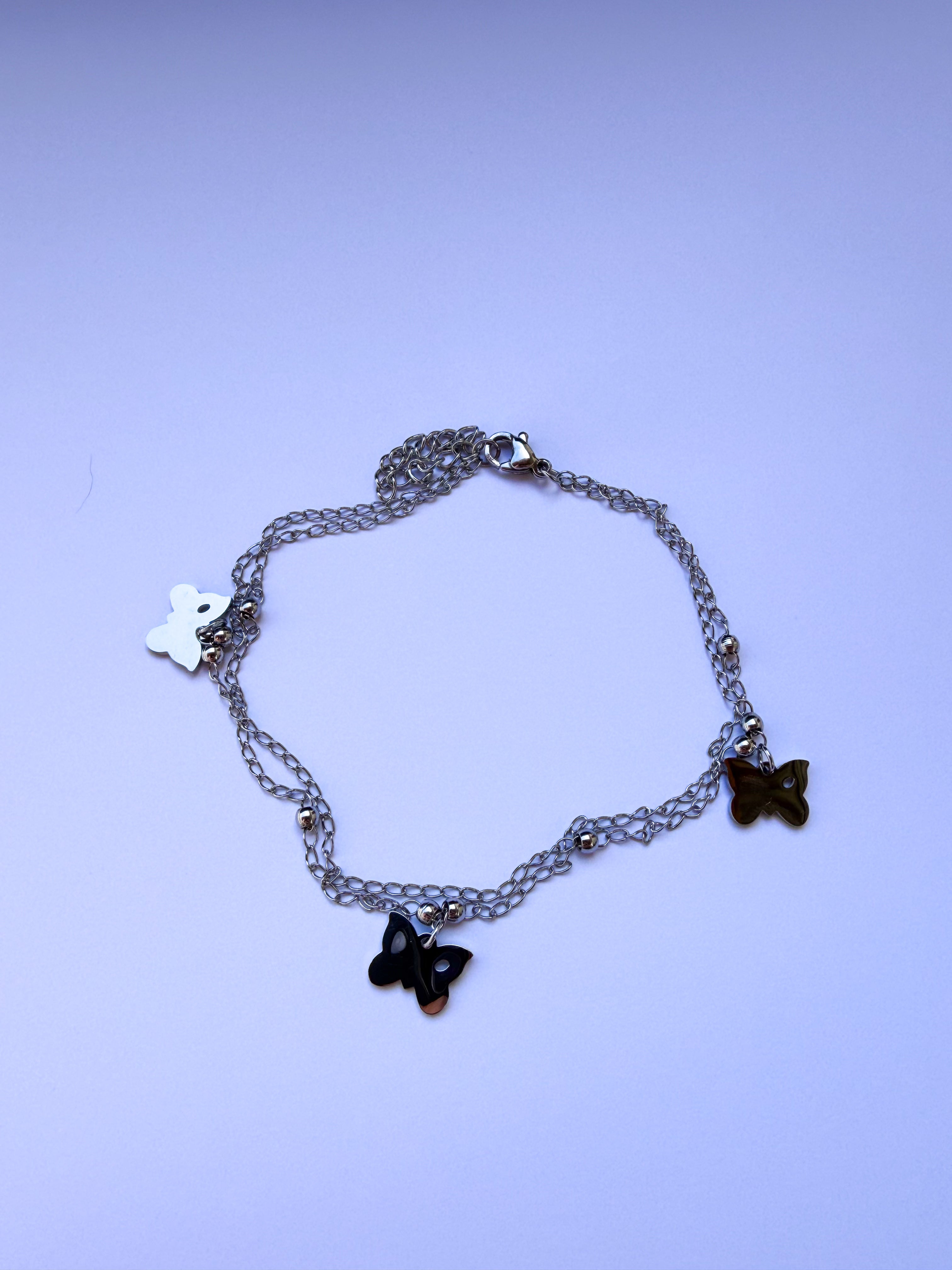 Pulseira para Pé Borboletas em Aço Inoxidável