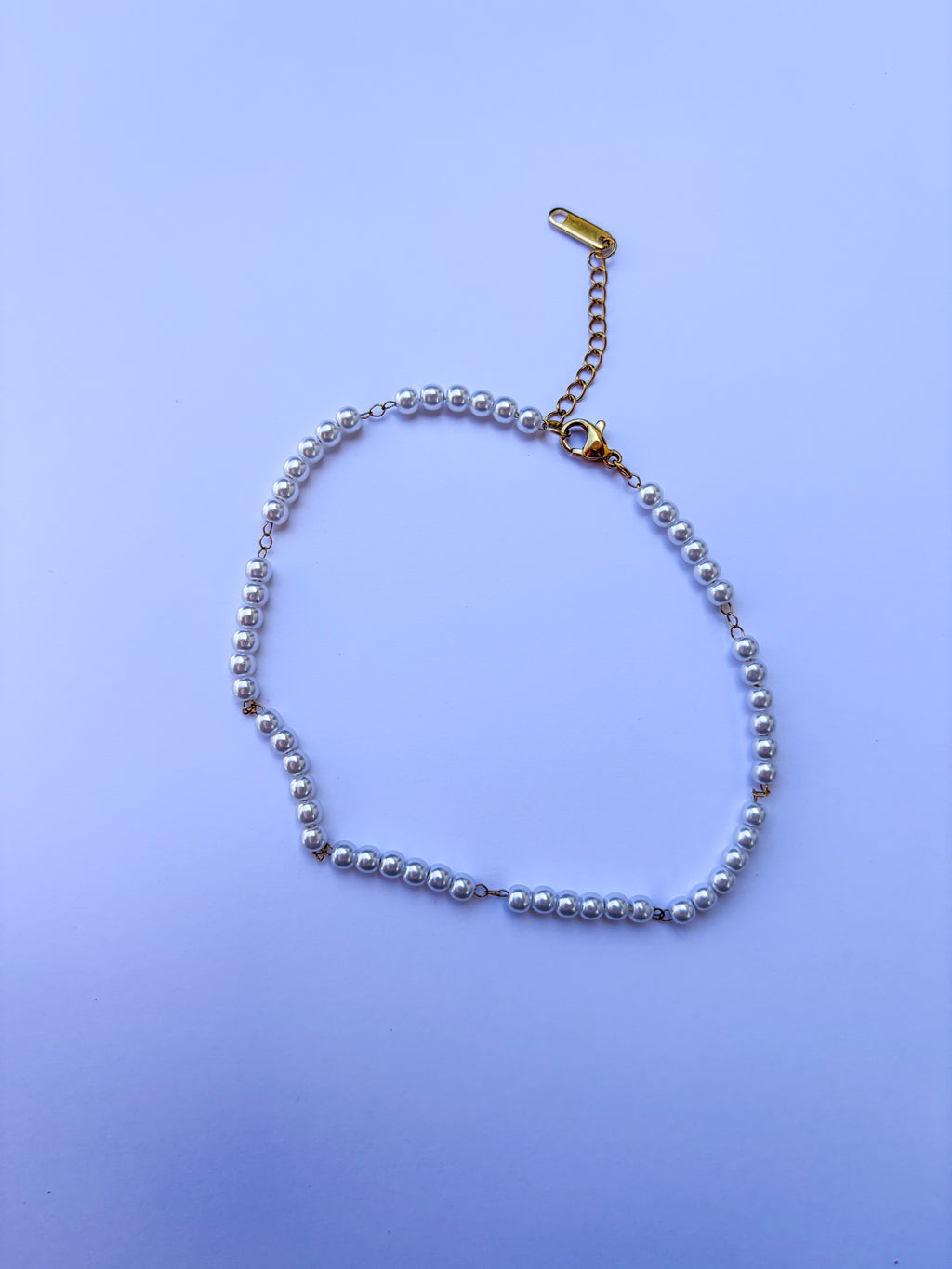 Pulseira Para Pé Pérolas Brancas em Aço Inoxidável