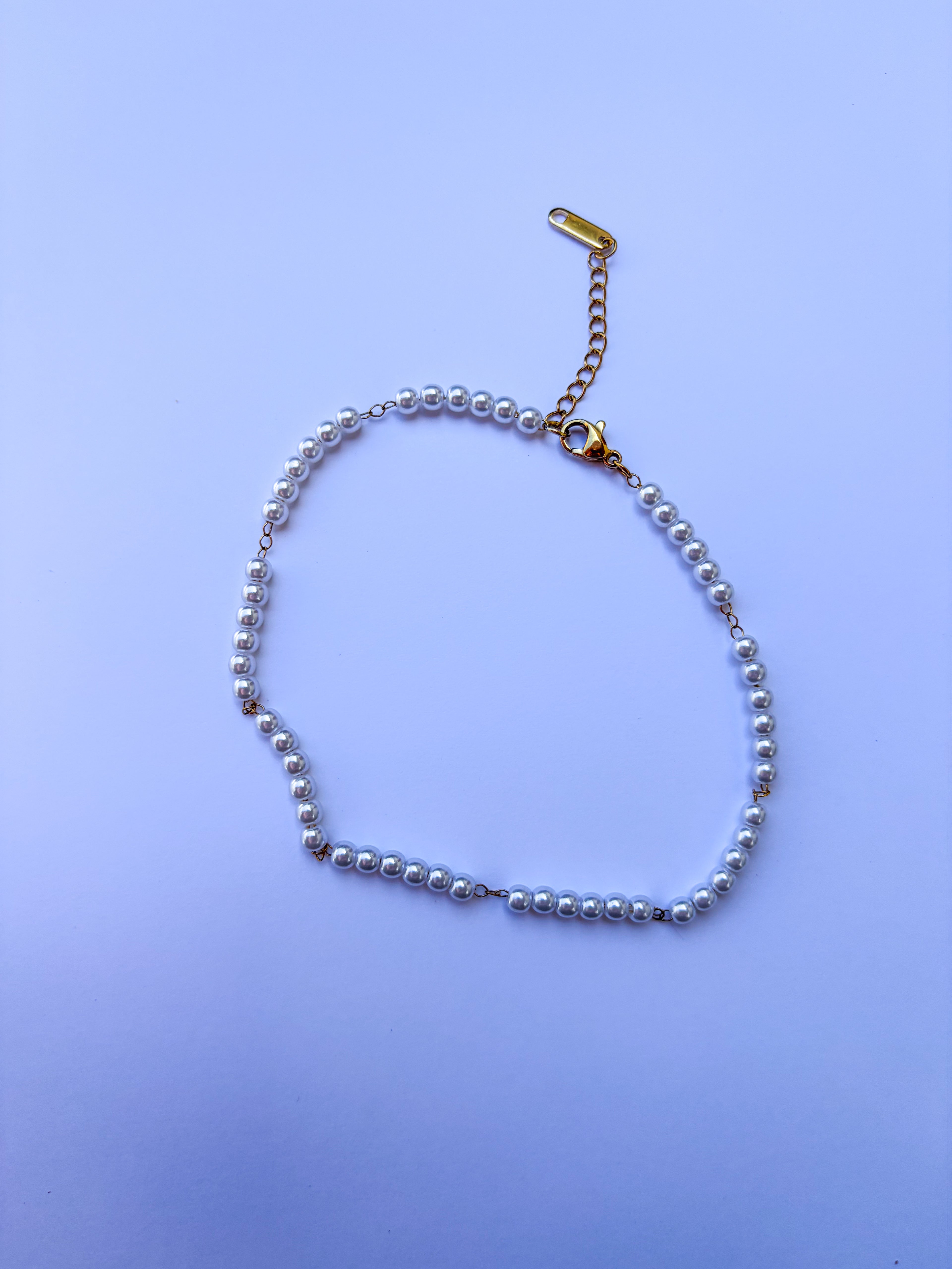 Pulseira Para Pé Pérolas Brancas em Aço Inoxidável