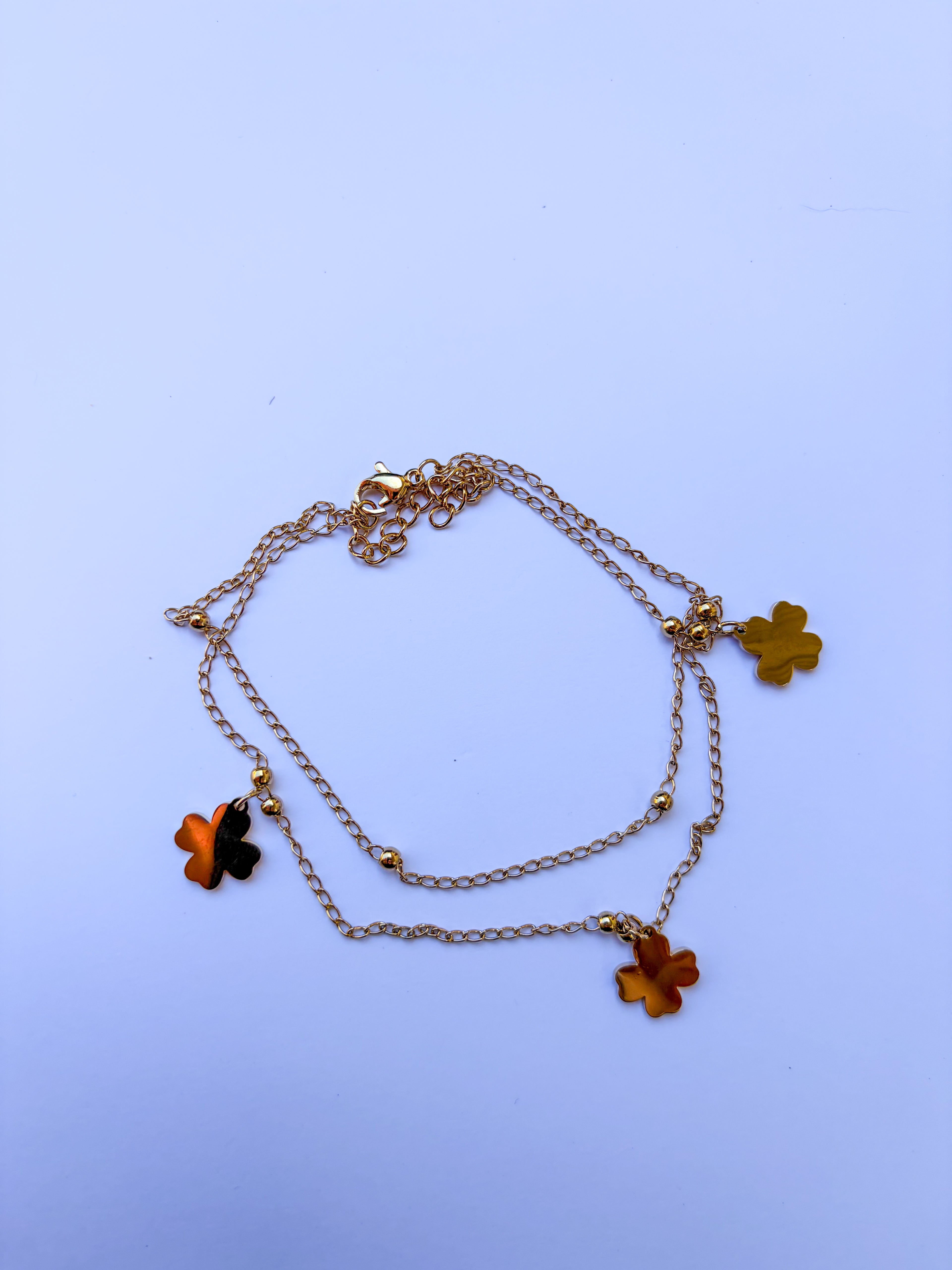 Pulseira para Pé Trevos da Sorte em Aço Inoxidável