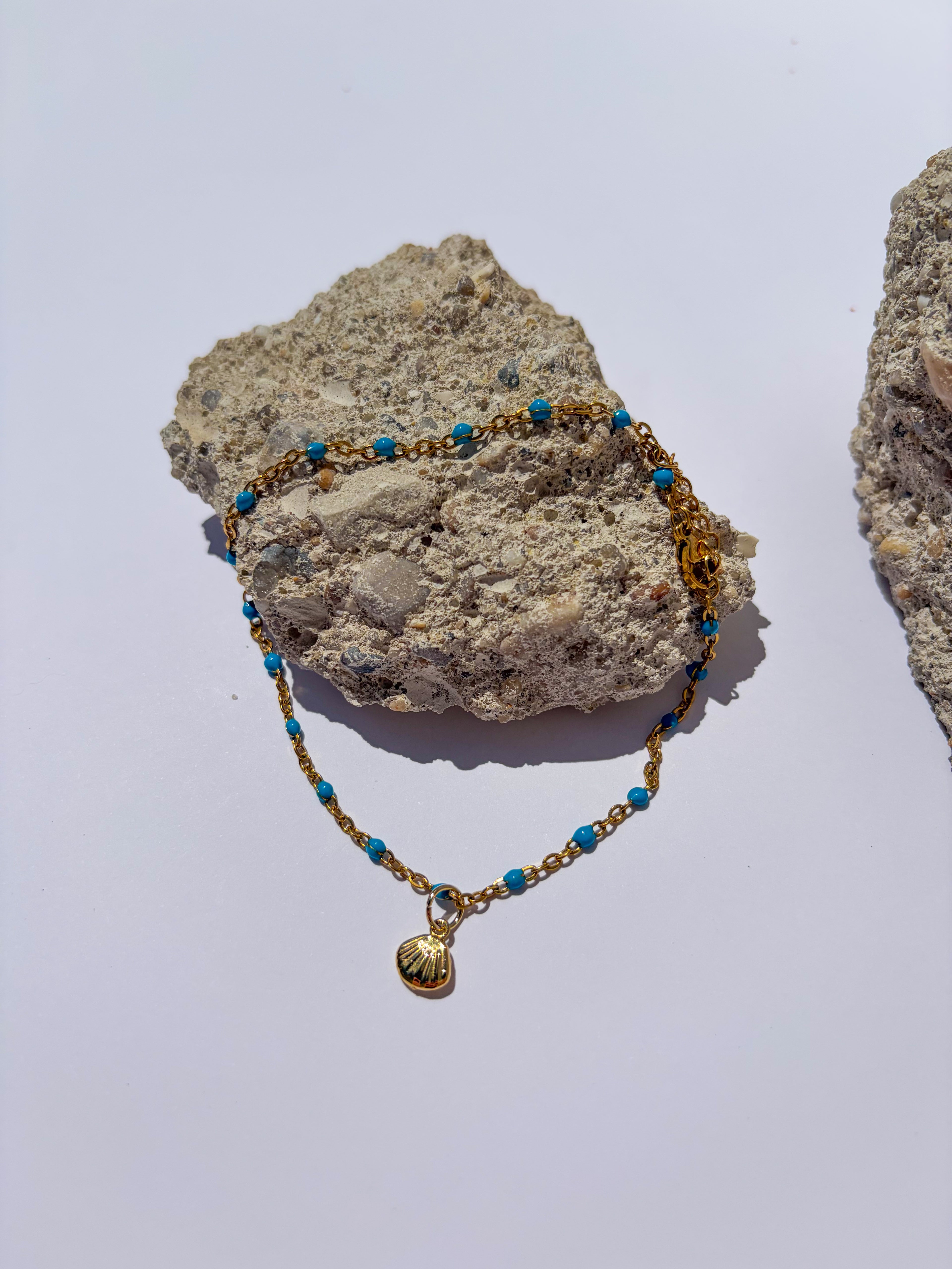 Pulseira para Pé Concha & Turquesa em Aço Inoxidável
