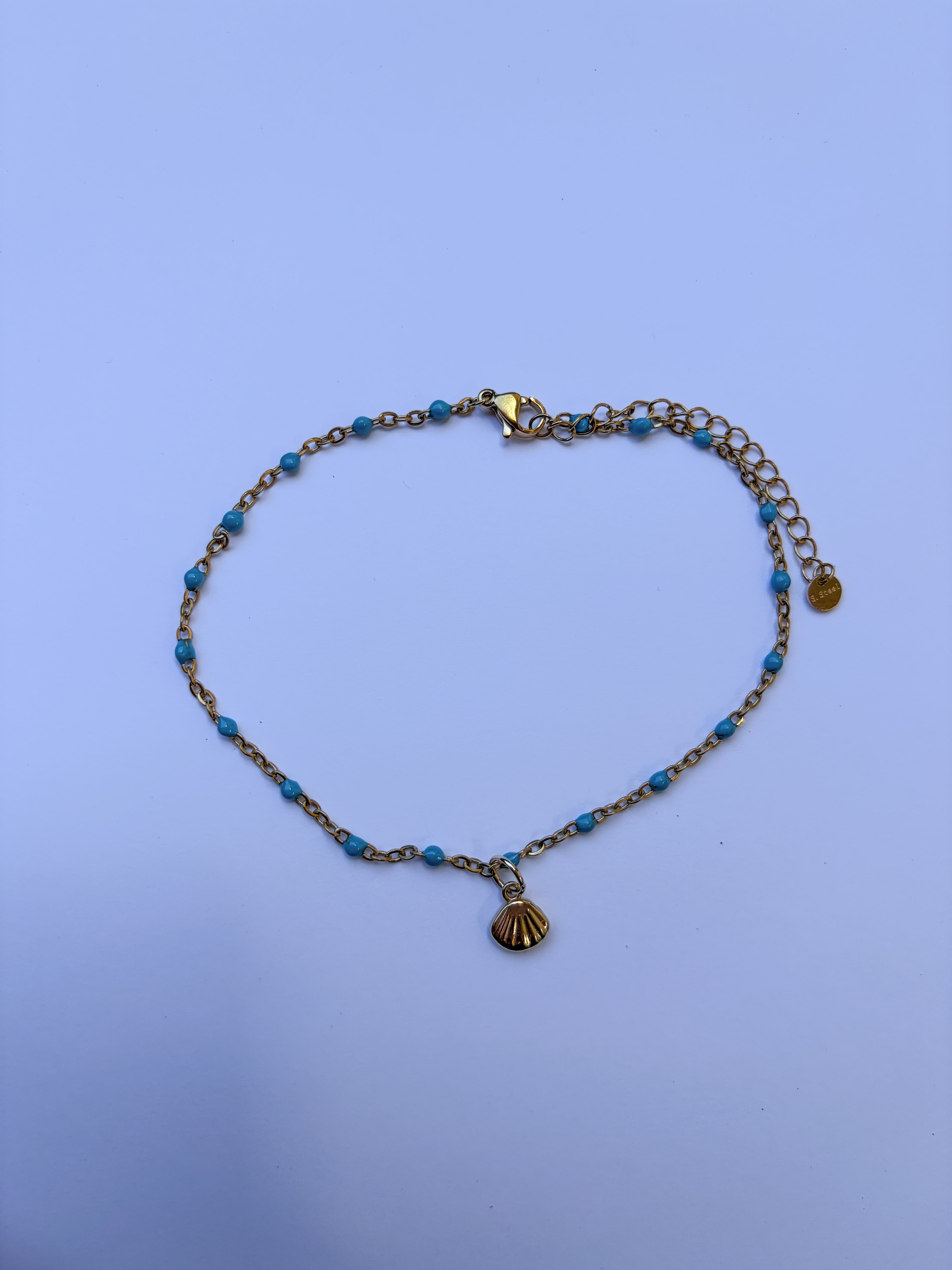 Pulseira para Pé Concha & Turquesa em Aço Inoxidável