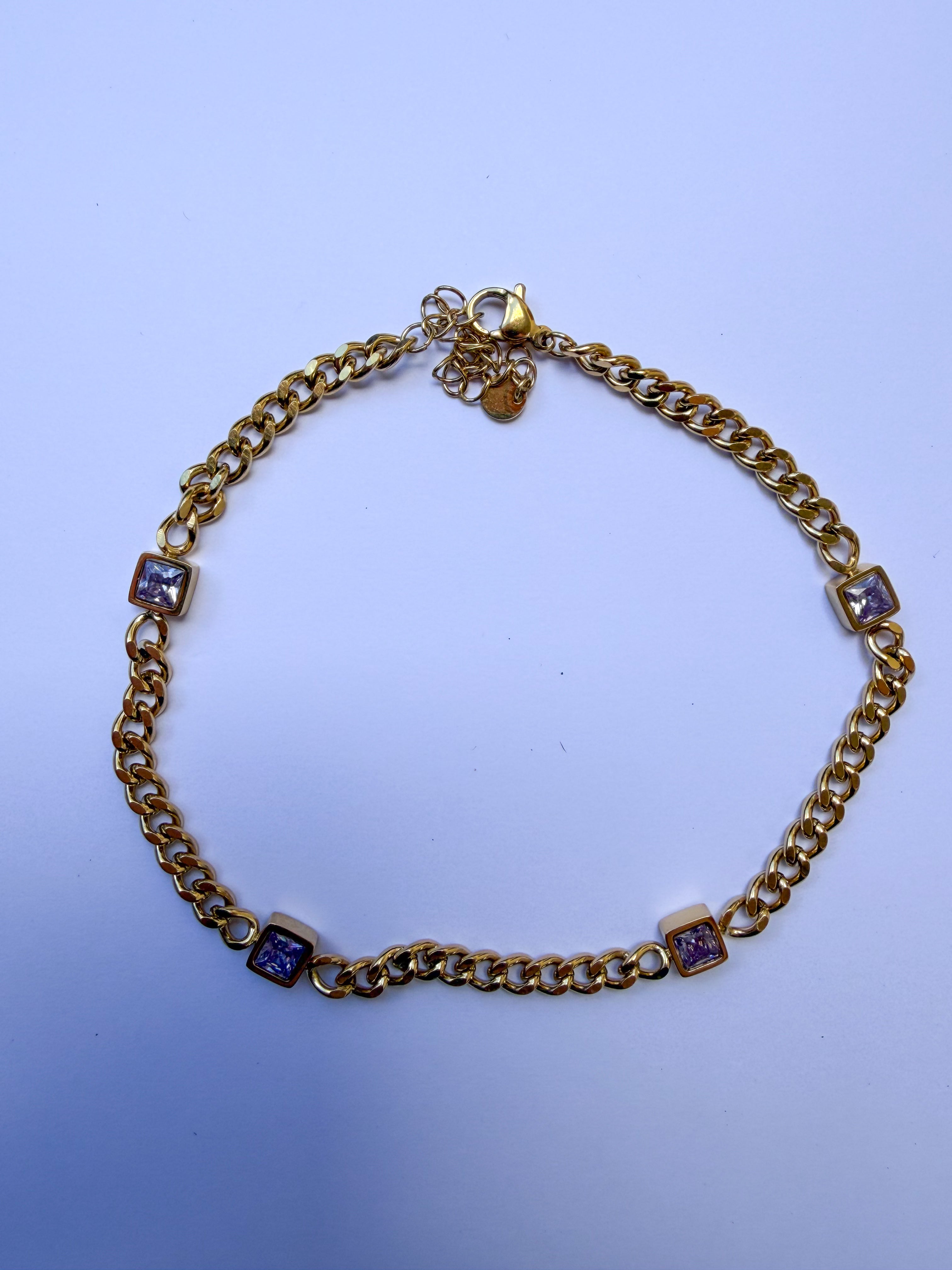 Pulseira para Pé Zircónias Lilás em Aço Inoxidável