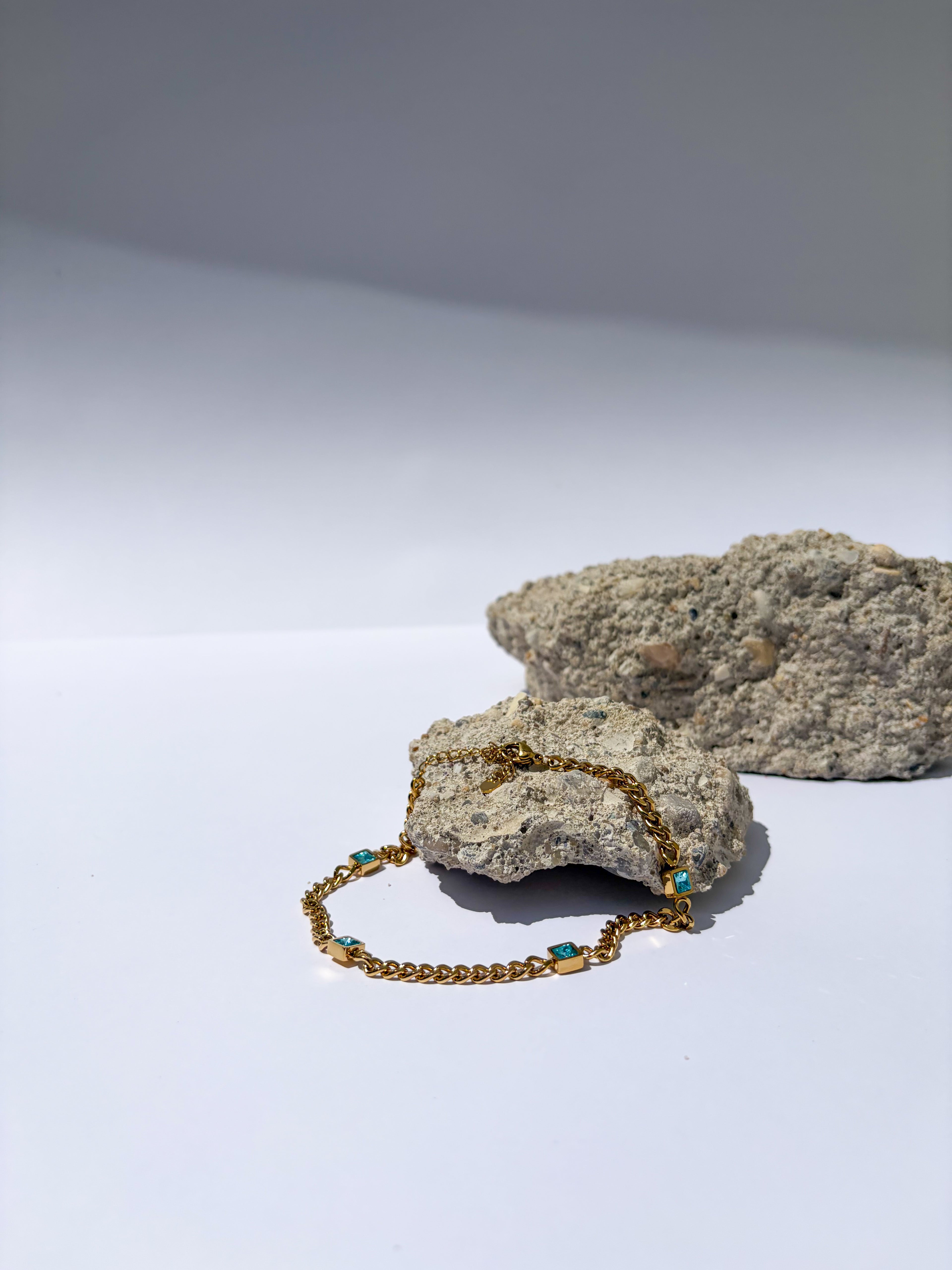Pulseira para Pé Zircónias Turquesa em Aço Inoxidável
