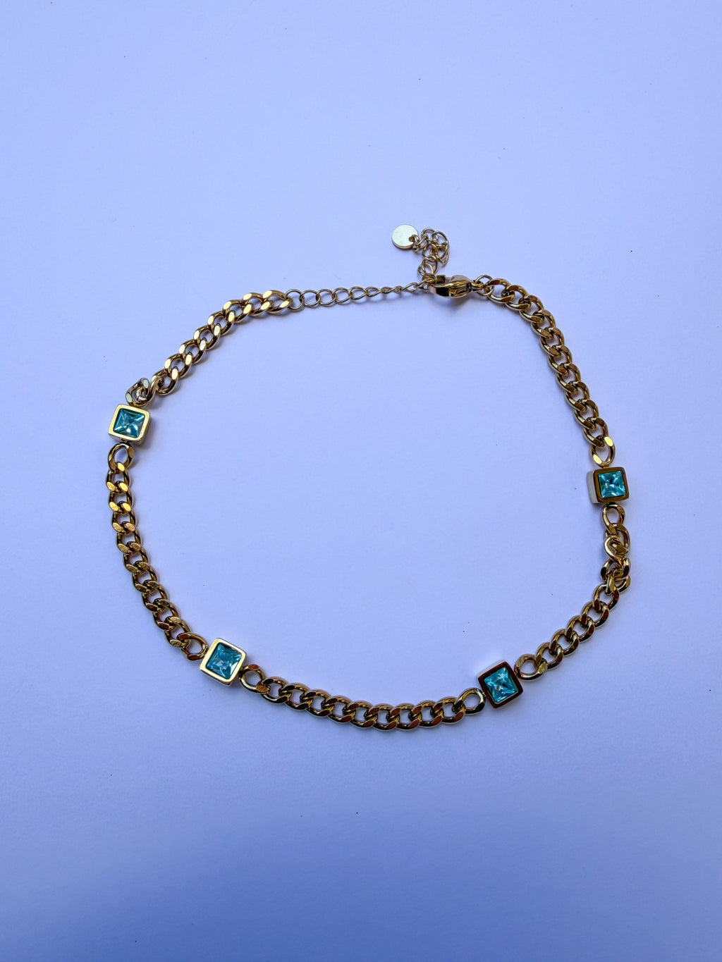 Pulseira para Pé Zircónias Turquesa em Aço Inoxidável