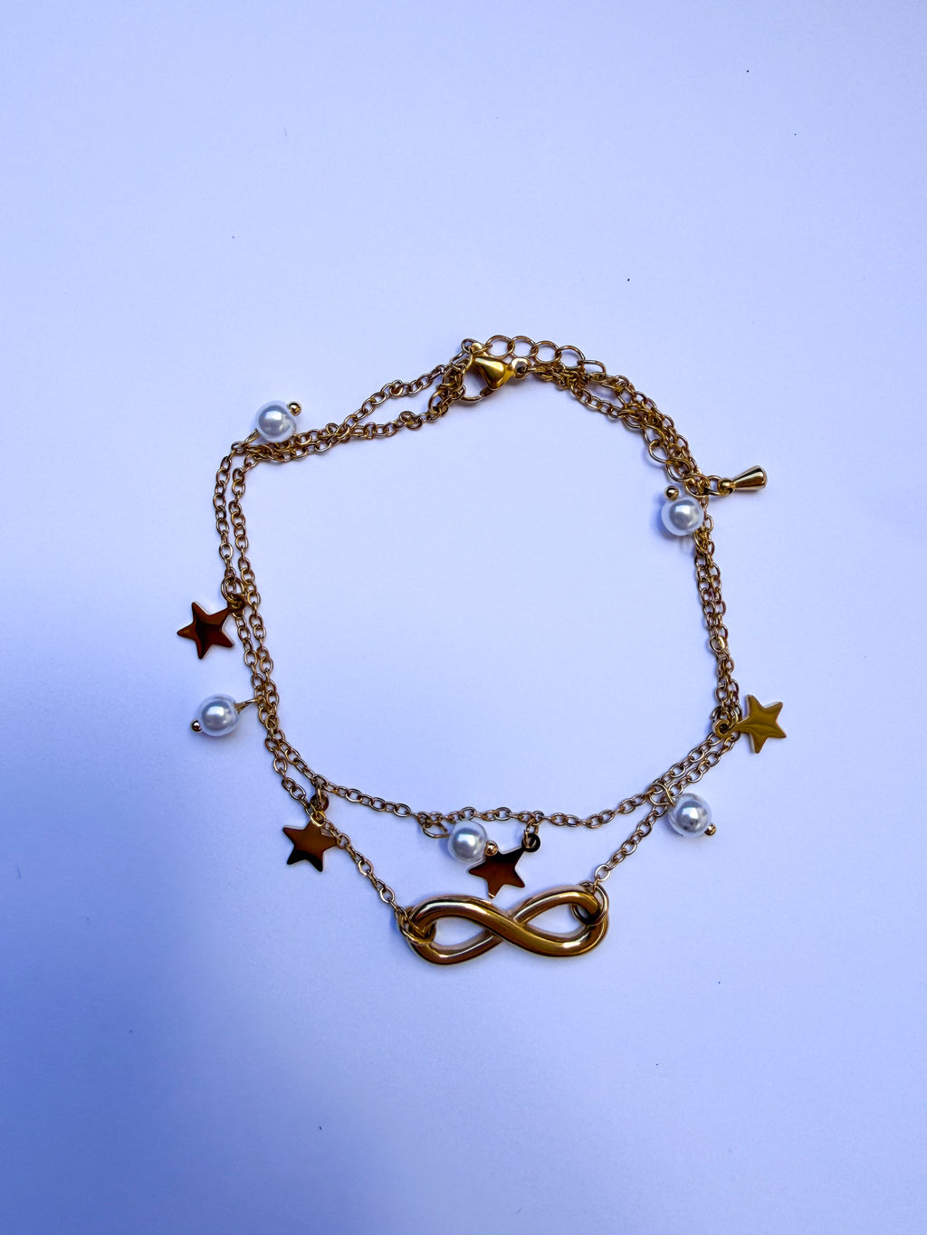 Pulseira para Pé Infinito & Estrelas - Aço Inox Dourado