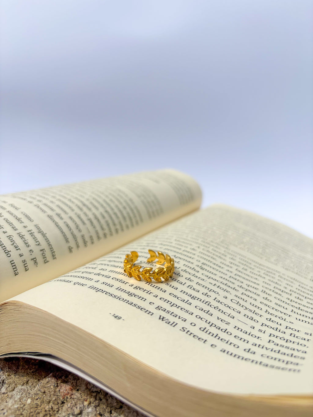 Anel Folhas/Ramos Dourado em Aço Inoxidável