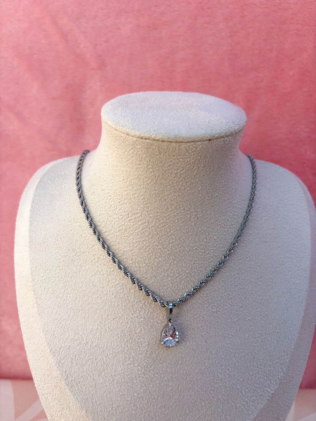 Conjunto Colar & Brincos Gota Cristal em Aço Inoxidável