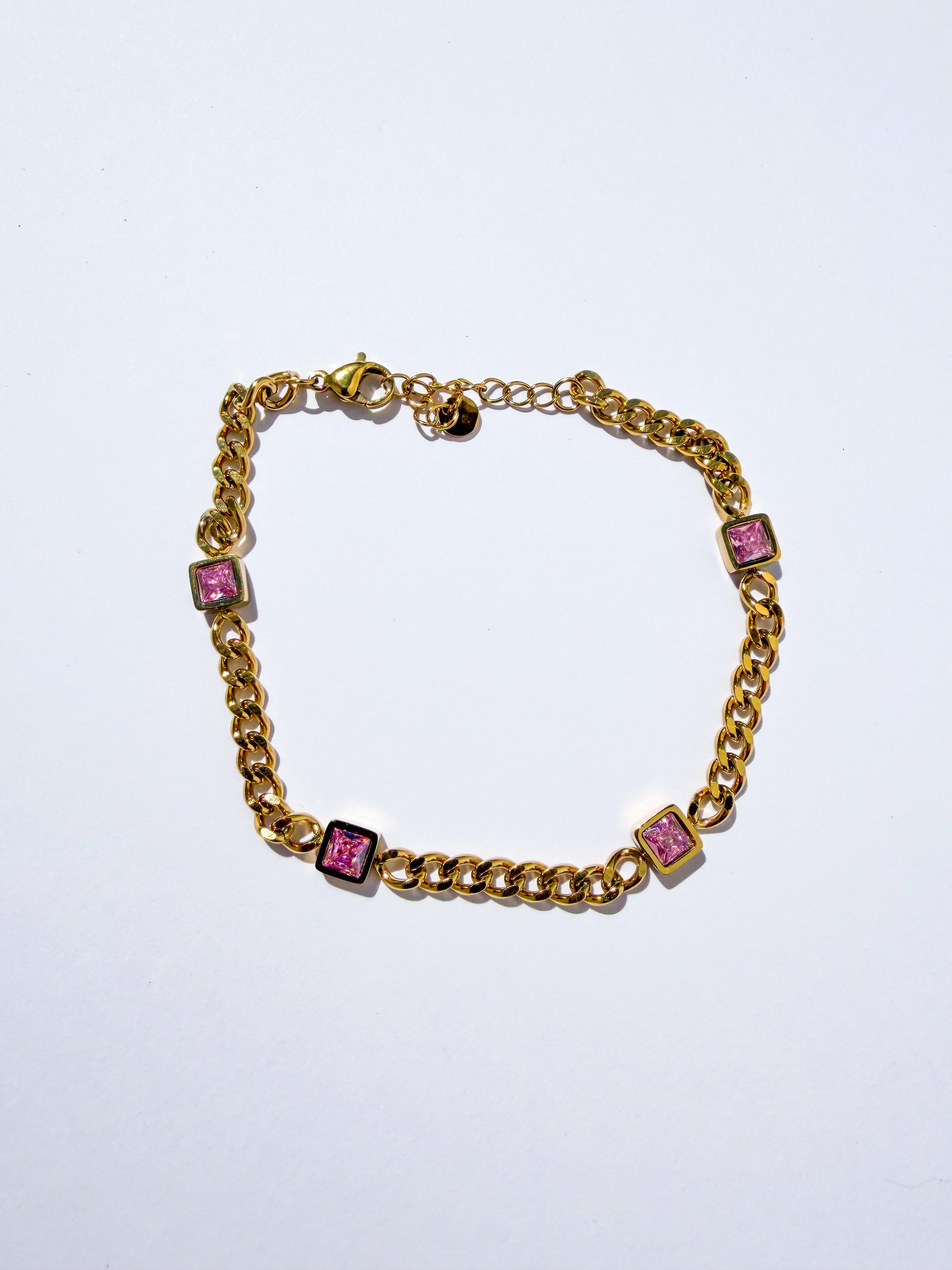 Pulseira Corrente Cubana Rosa em Aço Inoxidável