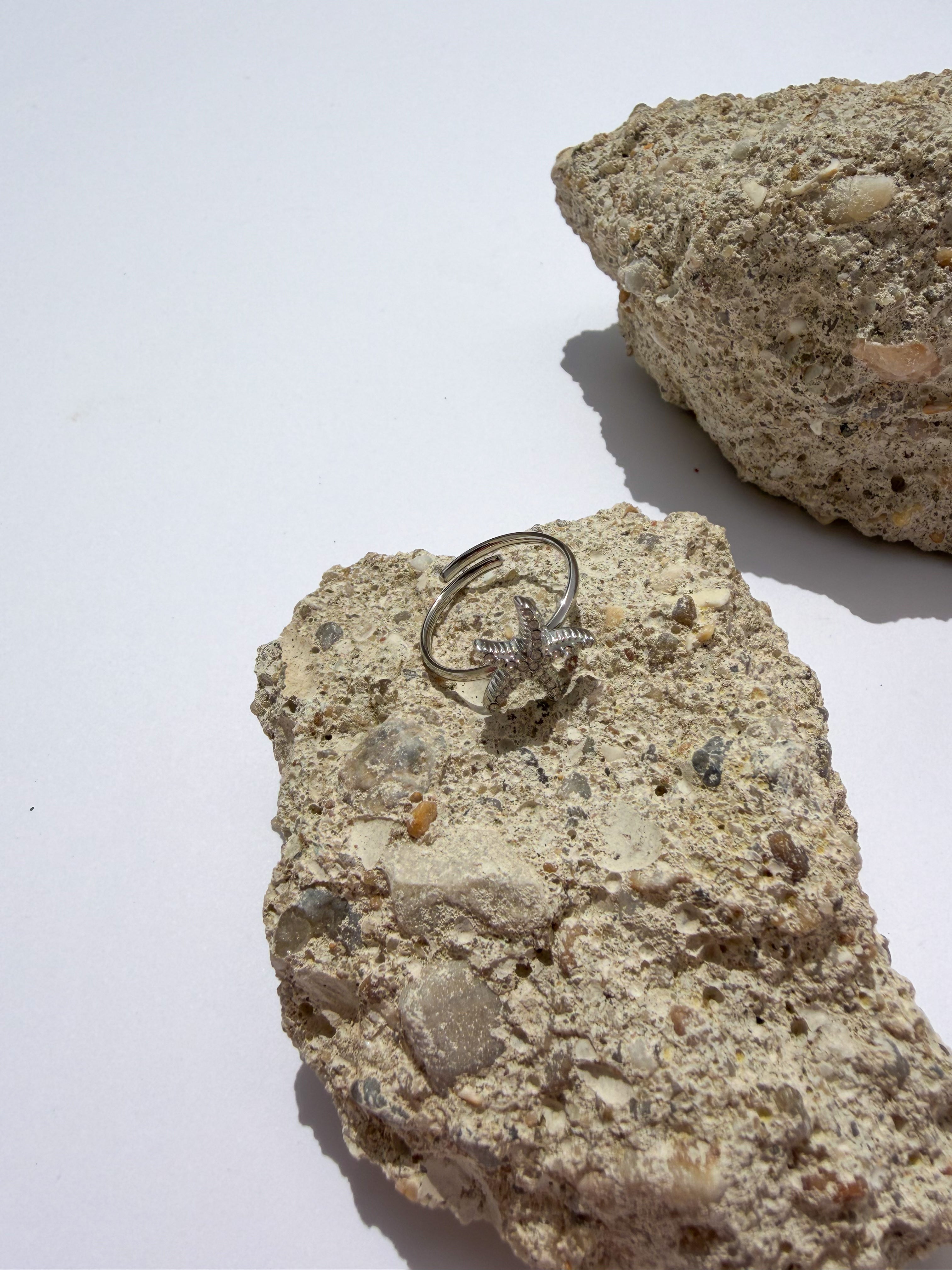 Anel Estrela-do-Mar com Zircónias em Aço Inoxidável