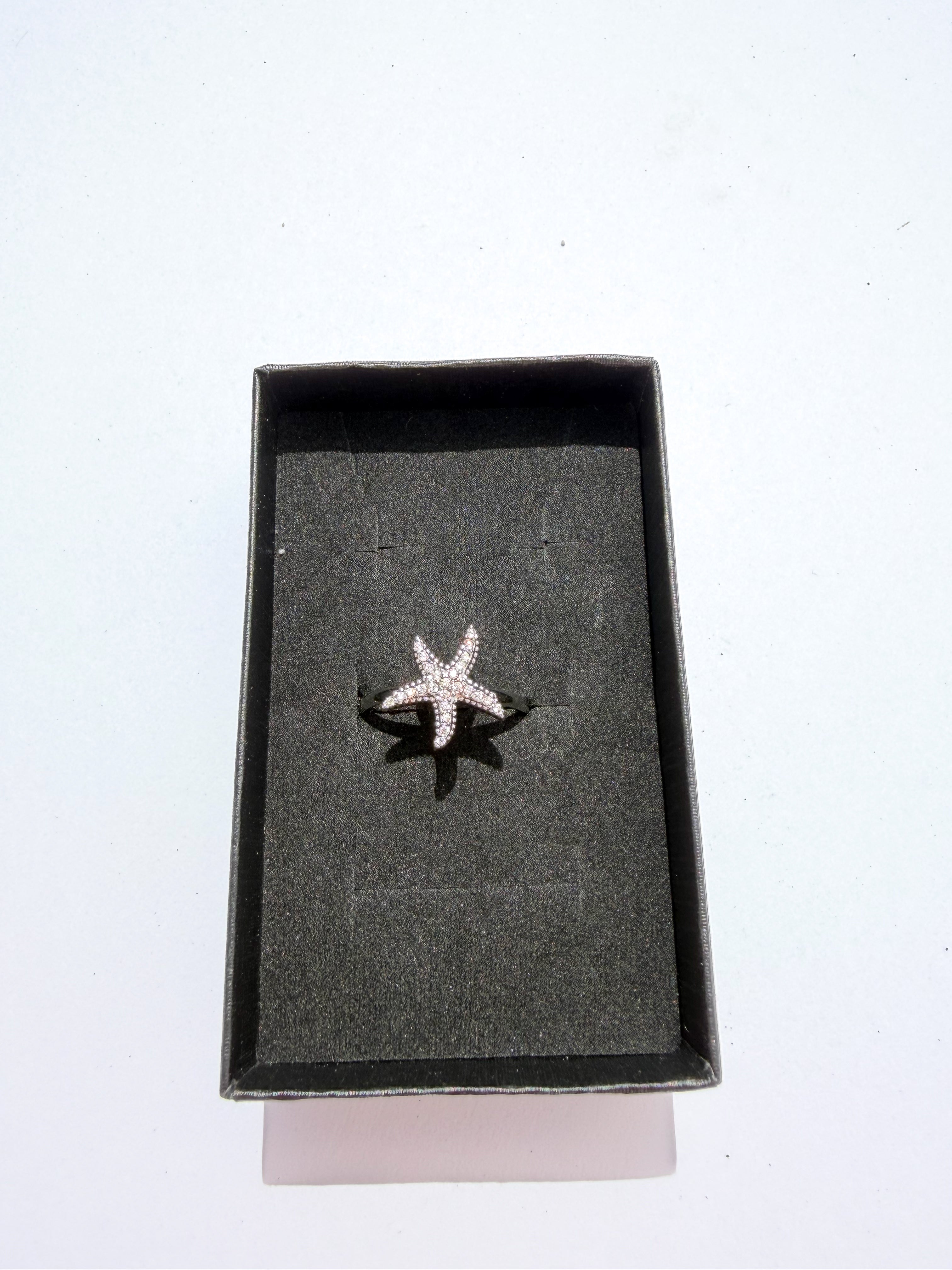 Anel Estrela-do-Mar com Zircónias em Aço Inoxidável