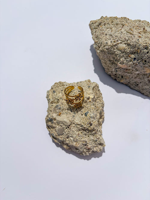 Anel Floral Dourado em Aço Inoxidável