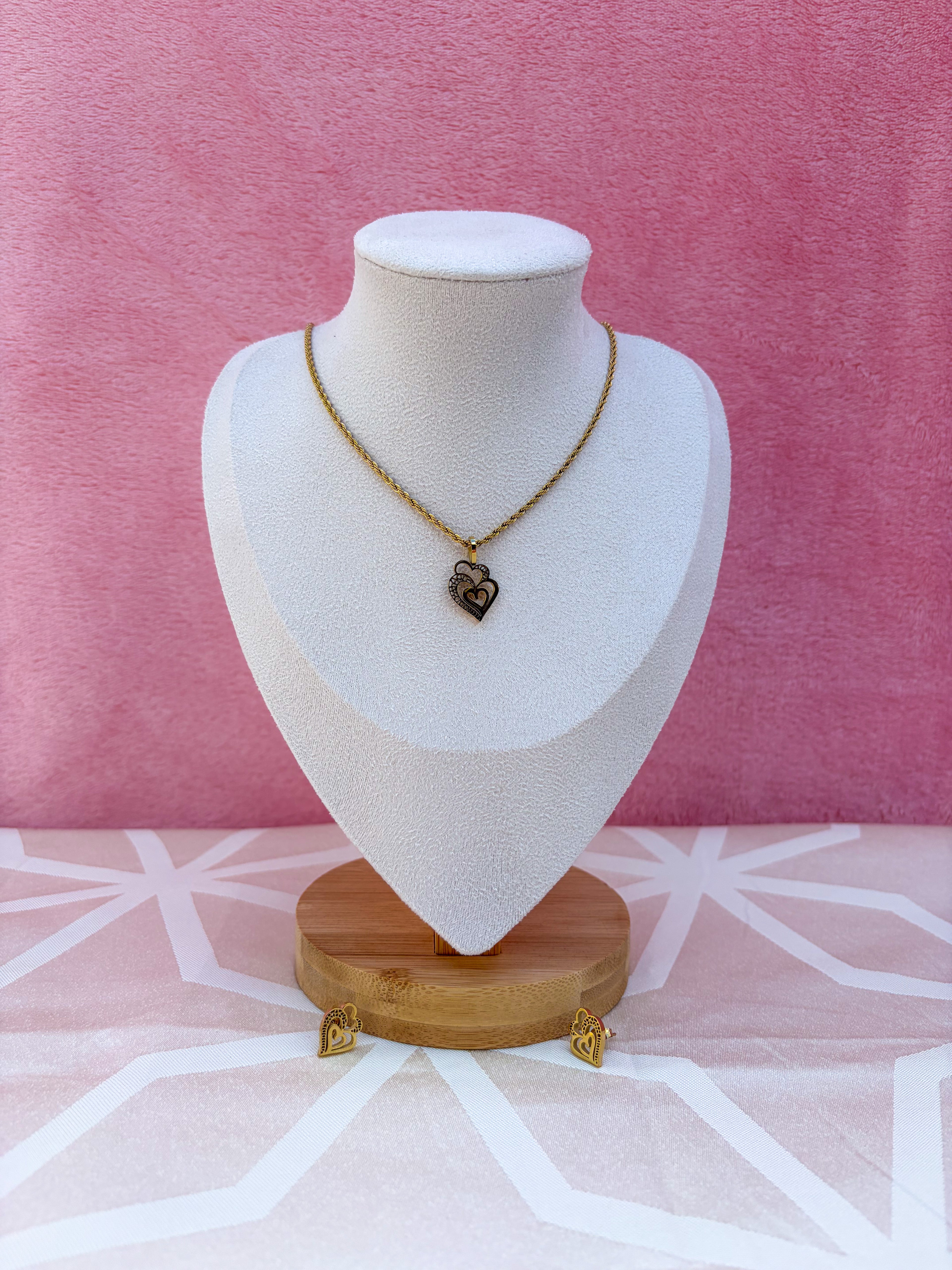 Conjunto Coração de Viana | Colar & Brinco em Aço Inoxidável