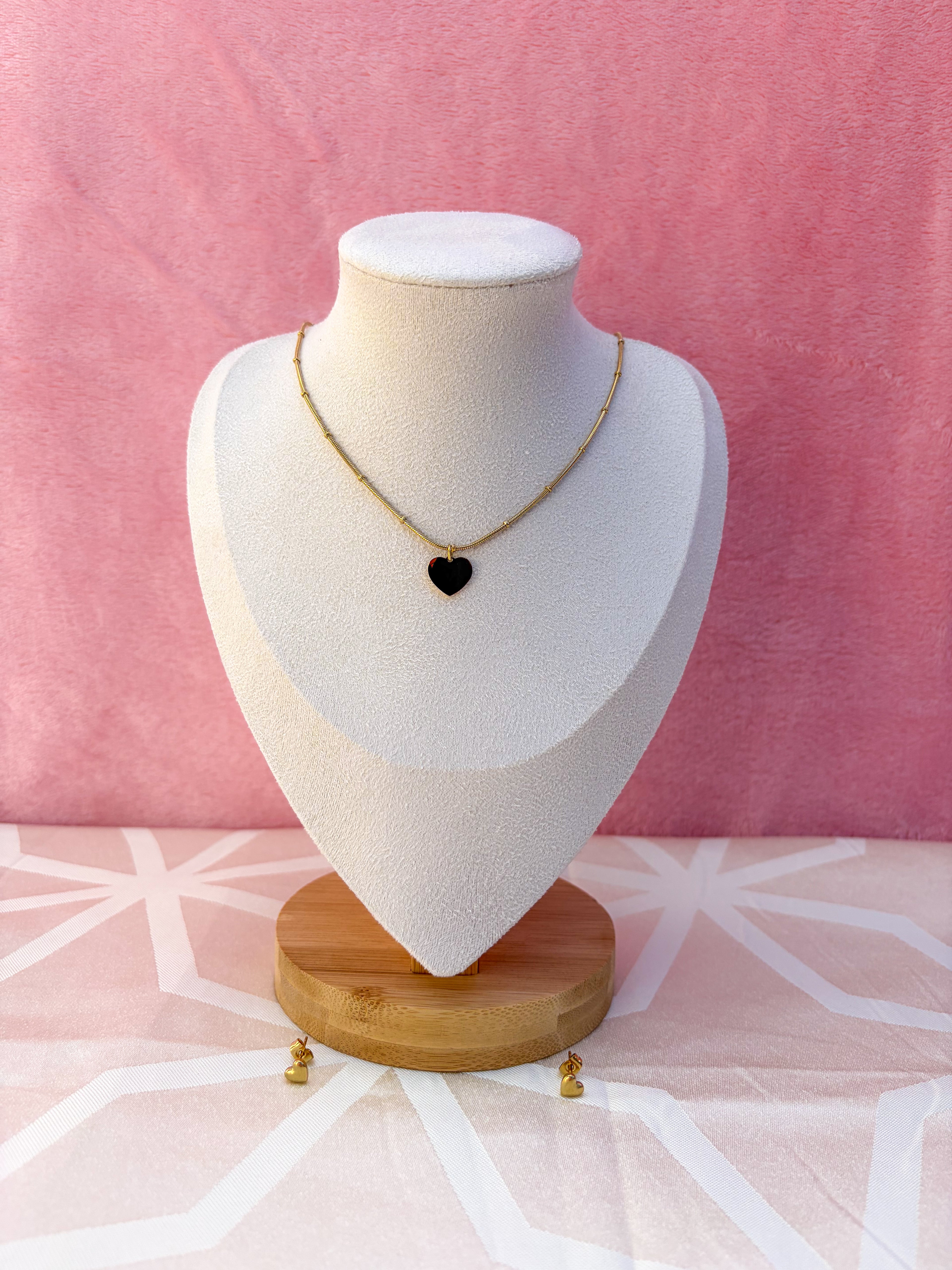 Conjunto Colar & Brincos Coração em Aço Inoxidável