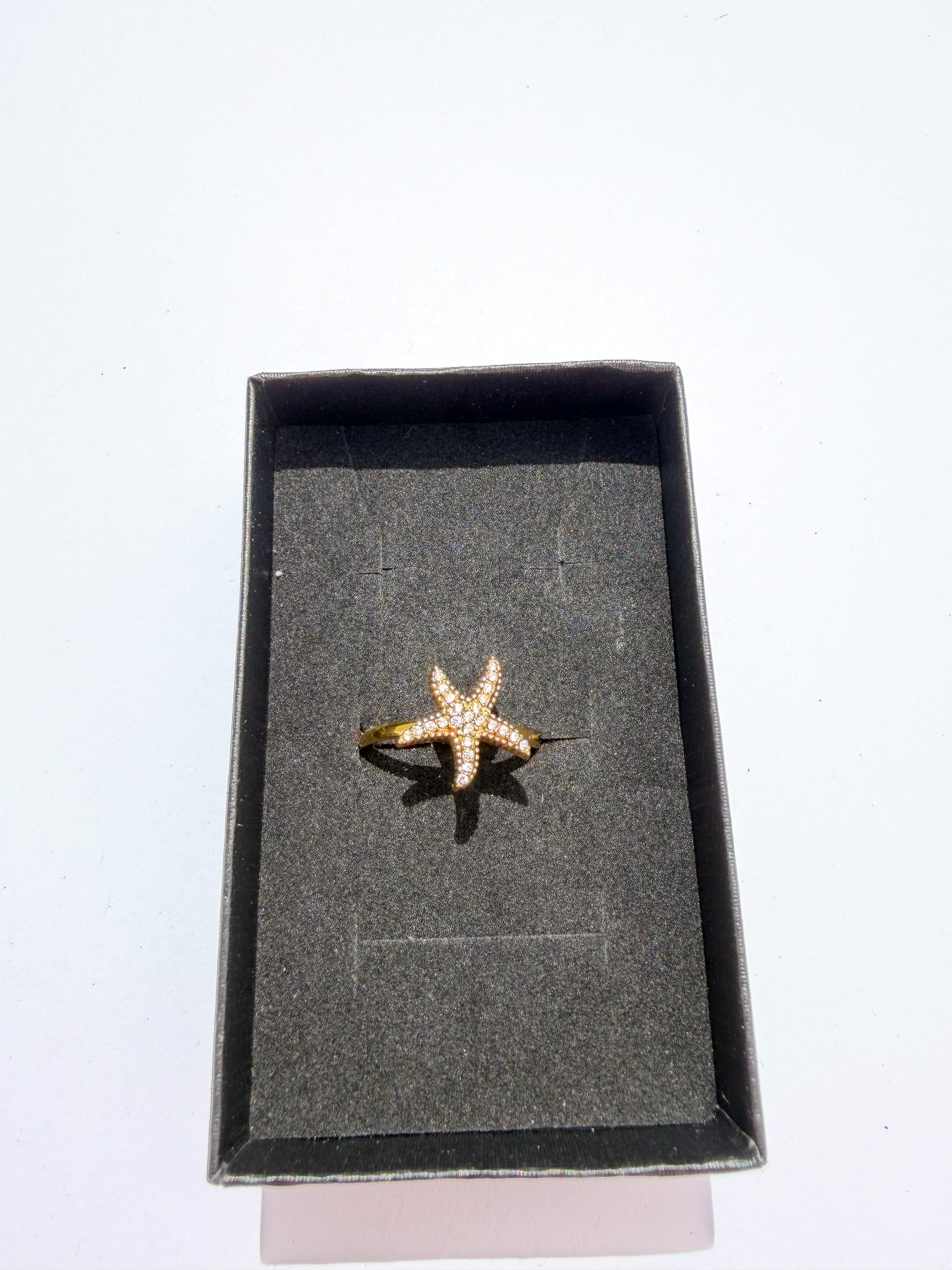 Anel Estrela-do-Mar com Brilhantes em Aço Inoxidável