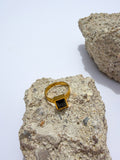 Anel Signet Pedra Preta em Aço Inoxidável